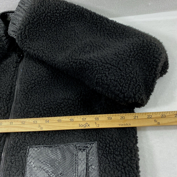 Juicy Couture Sherpa Jacket Womens Medium Black Full Zip Pocket Coat Outdoors - Picture 8 of 11